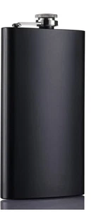 Frasco de cadera de acero inoxidable 18/8 12 oz - diseño a prueba de fugas negro - Imagen 1 de 6