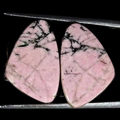 20Cts Natural Rhodonite Fancy Pair Cabochon Loose Gemstone 12x19x4mm - Image 1 of 4