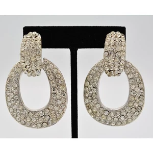 Jay Feinberg Vintage Crystal Clip On Earrings Door Knocker Chunky Signed BinAF - Picture 1 of 12