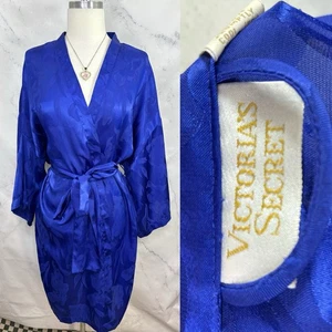 Accappatoio kimono vintage anni 80 Victoria's Secret etichetta oro floreale blu taglia unica romantico - Foto 1 di 16