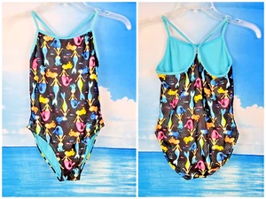 WONDER NATION Girl MERMAID Bathing Swim Suit BLACK One Piece LINED size Lg 10-12 - Picture 1 of 5
