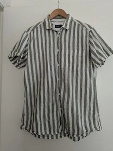 Holebrook Sweden green white stripe linen blend short sleeve button blouse sz M - Picture 1 of 7