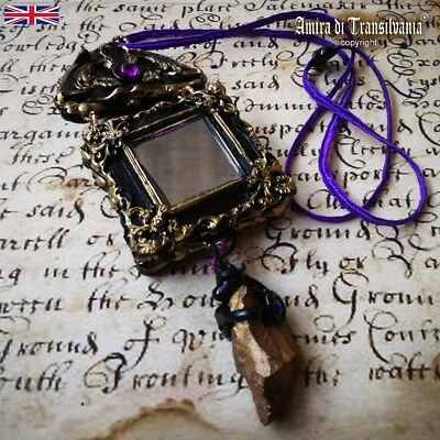 Black Mirror Witch Necklace Pendant Dark Witchcraft Magical Jewelry Stone Charm - Image 1 of 4
