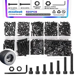M2 Screws Assortment,M2 X 4/6/8/10/12/16/20Mm Hex Socket Head Cap Screws Bolts N - Picture 1 of 3