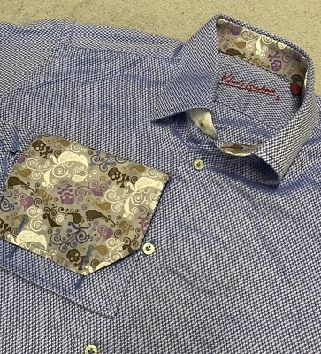 Robert Graham Shirt Mens 16 M/L Blue Skull French Cuff Geometric Read - Image 1 of 4