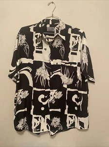 Vintage Navaho by Roland Smith Rayon Party Shirt XXL 132cm Abstract Black White - Picture 1 of 5