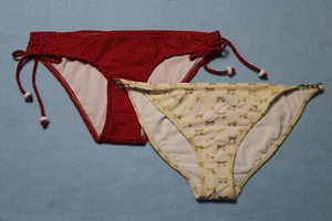 NEW 2 Lot Xhilaration Bikini Bottoms Red Ivory Gold Large See Measurements* - Picture 1 of 10