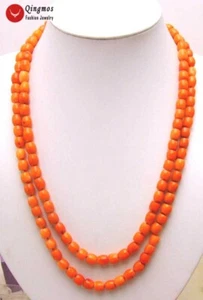 7-8mm Thick Slice Natural Orange Coral Necklace for Women 48" Long Necklace - Picture 1 of 13