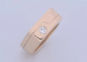 NICE 14K Yellow Gold Men's Flat Top Ring w/ Single Round-Cut Diamond - Picture 1 of 2