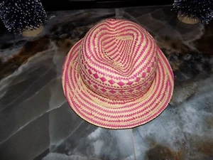Xhilaration Tribal Pink /Beige Straw Fedora Girl's NEW - Picture 1 of 3