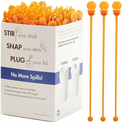 Recyclable Plastic Coffee Stir Sticks with Snap-Off Lid Stopper by Avant Grub