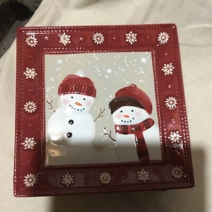 St Nicholas Square Warm Wishes 9 1/4" Square Dish Plate Snowman Christmas - Picture 1 of 3
