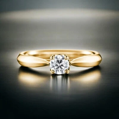 Bague de fiançailles en or jaune 14 carats et diamants taille ronde de 0,50 c... - Photo 1/4