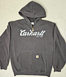Carhartt Hoodie mens Large vtg Black full zip sweat softshell chest spellout - Picture 1 of 13