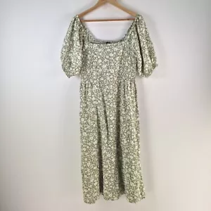 Dotti dress womens 14 fit flare midi green floral short sleeve stretch 106803 - Picture 1 of 9