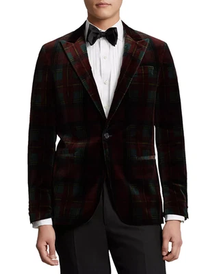 Chaqueta Esmoquin Polo Ralph Lauren Terciopelo Tartán Cuadros Cena 40 R Hecha en Italia Foto 1 de 4