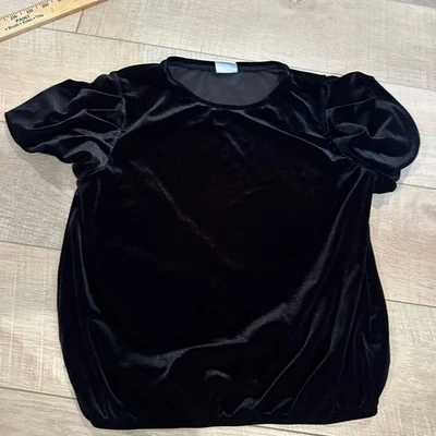 ZARA GIRLS BLACK VELOUR SHIRT 13/14 SHORT SLEEVES - Image 1 of 4