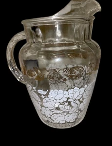 Bartlett Collins Vintage MCM Pitcher w/ Lip-Gold/White Rose & Vine Design - Picture 1 of 4