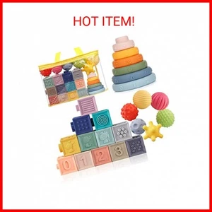 Montessori Toys Soft Stacking Building Blocks Rings Balls Sets 3 in 1 Baby Toys - Picture 1 of 2