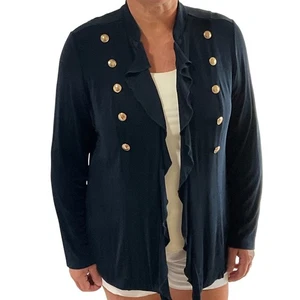 Travelers by Chico's Size 3 XL 16 Cardigan Top Ruffle Front Gold Button - Picture 1 of 7