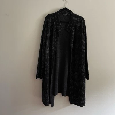 Abrigo Cárdigan Largo Ulla Popken Mujer 20/22 Negro Estampado Animal Artístico Frente Abierto Foto 1 de 4
