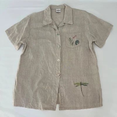 Túnica de colección Odile Art To Wear para mujer M lino tostado pintada a mano con botones hecha en EE. UU. Foto 1 de 4