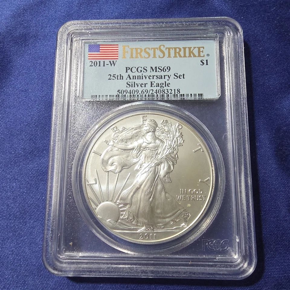 2011 W 1 Oz Silver Eagle $1 “Eagle 25th Anniversary” PCGS: MS 69.  - Image 1 of 2