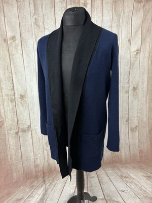 Paul Costelloe Wool Knit Open Coatigan Long Cardigan Jacket Medium Blue Black - Image 1 of 4