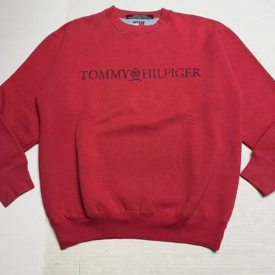 Moletom Pulôver Vintage Tommy Hilfiger Logotipo Desgastado Vermelho Tamanho: M - Imagem 1 de 4