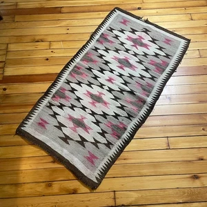 Vintage Navajo Rug Native American Weaving Vanwinkle Butterflies Distressed 60" - Picture 1 of 18