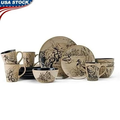 Juego de vajilla de 16 piezas con estampado de animales servicio para 4 aptos para lavavajillas de gres Foto 1 de 4