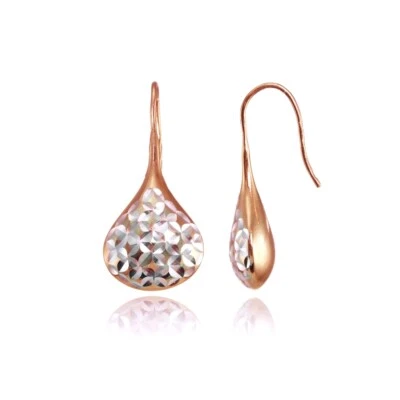 Pendientes de loto en forma de pera talla diamante pulido enchapados en oro rosa en dos tonos plata Foto 1 de 3