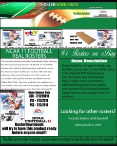 NCAA 2011 11 PS3 Football Real Rosters File Only - Rosters Since 2003 - Bild 1 von 1
