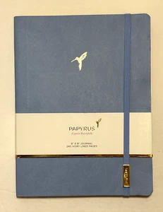 PAPYRUS Blue Ruled Gilded Notebook Journal 240 Ivory Lined Pages Elastic Band - Picture 1 of 8
