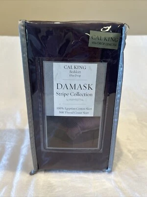 Damask Stripe Collection Wamsutta Cal King Bedskirt Potent Purple 15” Drop BBB - Image 1 of 4