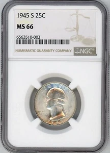 1945-S Washington Quarter NGC-MS 66 Beautiful Bright White. - Picture 1 of 2