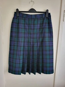 Canda C&A Vintage Ladies Skirt Size 14 Blue Green Check Pleats Knee Length - Picture 1 of 16