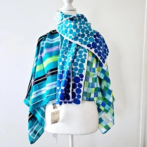 3 Polyester leichte Schals Schals Set blau grün weiß gestreift, gepunktet a - Bild 1 von 20