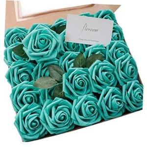 Artificial Flowers 25pcs Real Looking Foam Fake 25pcs Regular 3" Teal Green - Picture 1 of 5