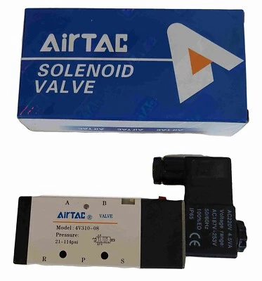Genuine Airtac Valve 4V310-08, 12VDC, 24 VDC, 110 VAC, 220 VAC, 4V31008, 1/4 NPT