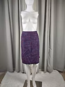 Bandolino Tweed, Plum, Blue, Lined, Back Zip, Fringed Hem, Pencil Skirt Size 16W - Picture 1 of 10
