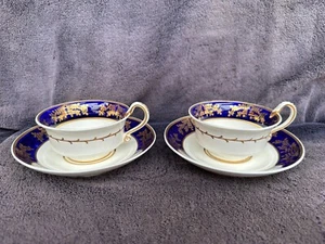 Pair of Antique Cobalt Blue Regency Spode Etruscan Porcelain 2721 Cups & Saucers - Picture 1 of 14