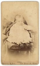 CDV Dated: 1882 Adorable Baby in White Dress Sitting Mowrey & Son Troy, NY