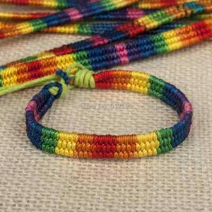 Unisex Gay Pride Rainbow Stripe Woven Cord Tie Friendship Bracelet One Size - Picture 1 of 2