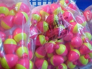 50 NEW 1 " inch PEAR pink YELLOW Snap-On Fishing BOBBERS FLOATS ice spring - Picture 1 of 4