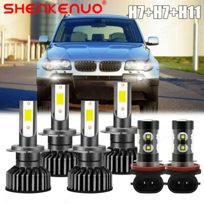 Para BMW X3 2004-2014 LED 6000K - 6X Bombillas Faro Alto Bajo + Faro Antiniebla Foto 1 de 4