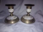 Mother of Pearl Inlay Brass Candle Holders Set of 2 Vintage