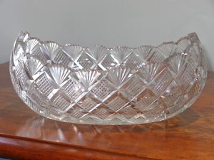 Antique Cut Crystal Glass Oval Bowl Strawberry & Fan Pattern - Picture 1 of 6
