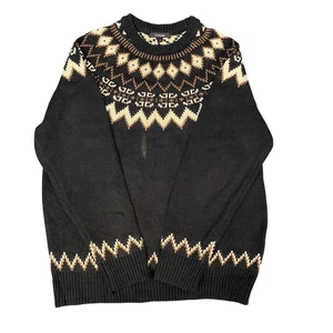 Freude Jumper Womens Medium Black Knit Fair Isle Nordic Winter Holiday Pullover - Picture 1 of 4