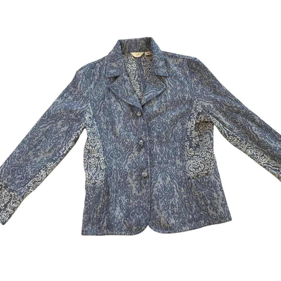 Chaqueta Blazer Jill Azul Blanco Estampado Textura Mujer Talla 16 Doble Pecho Foto 1 de 4